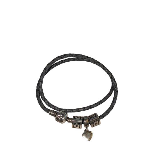 Genuine Pandora 925 Sterling Dark Brown Double Braided Leather Wrap Bracelet - Picture 11 of 11